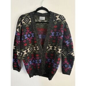 Adele Knitwear Vintage Southwest Aztec Cardigan Sweater Grey Purple Pink M/L